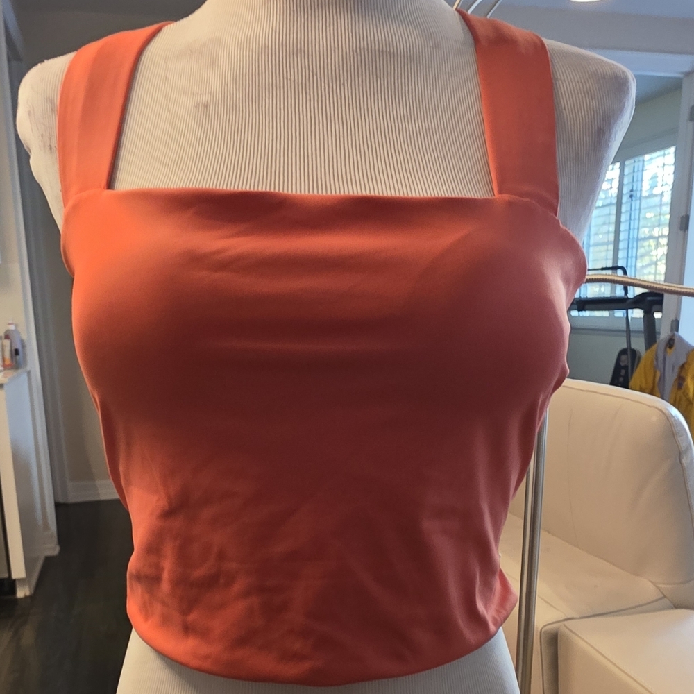 NWT Halara Softly Zero Padded Criss Cross Tie Waist Tank Orange Size XL